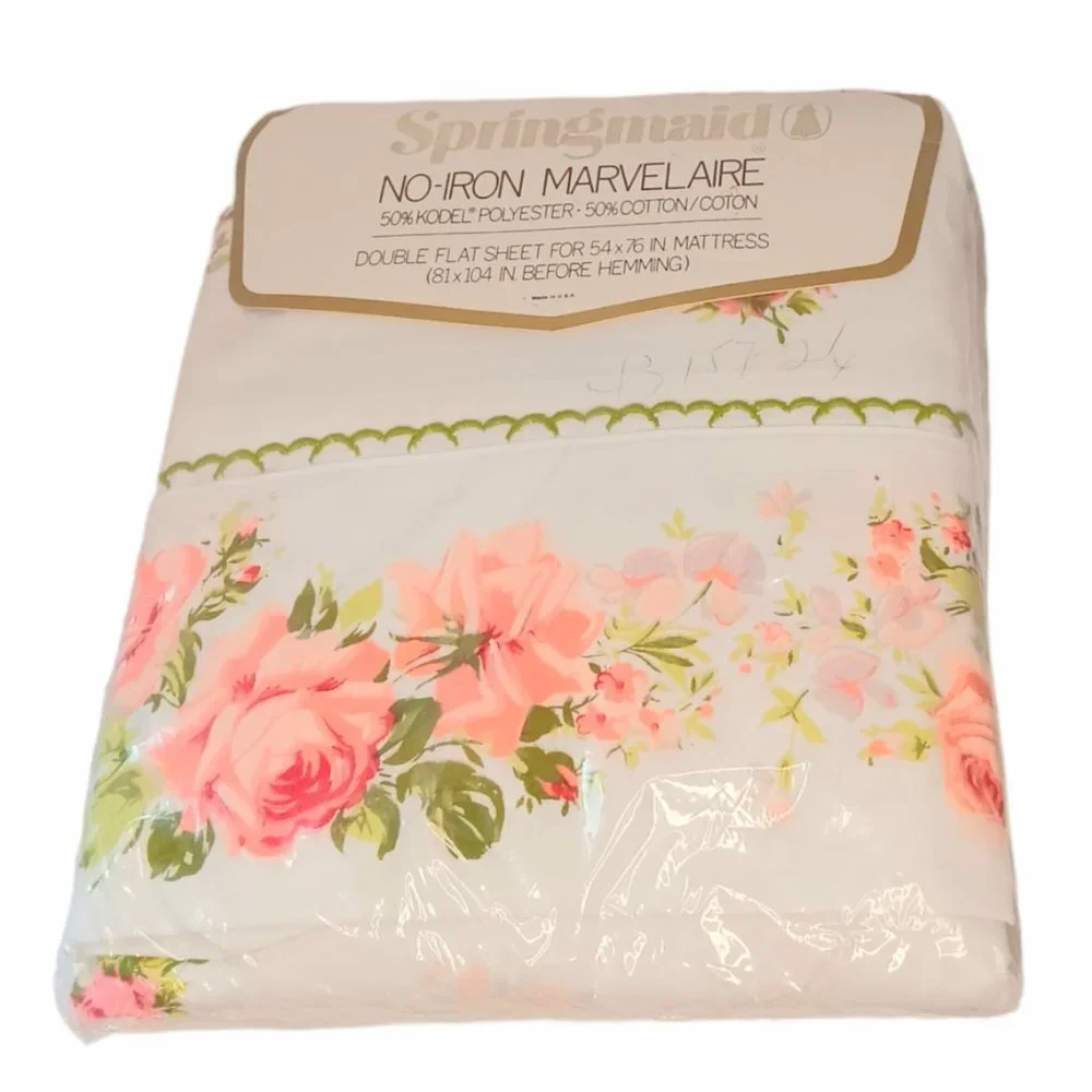 Vintage Springmaid Rose Flat Sheet Full Double Prelude No-Iron Marvelaire New